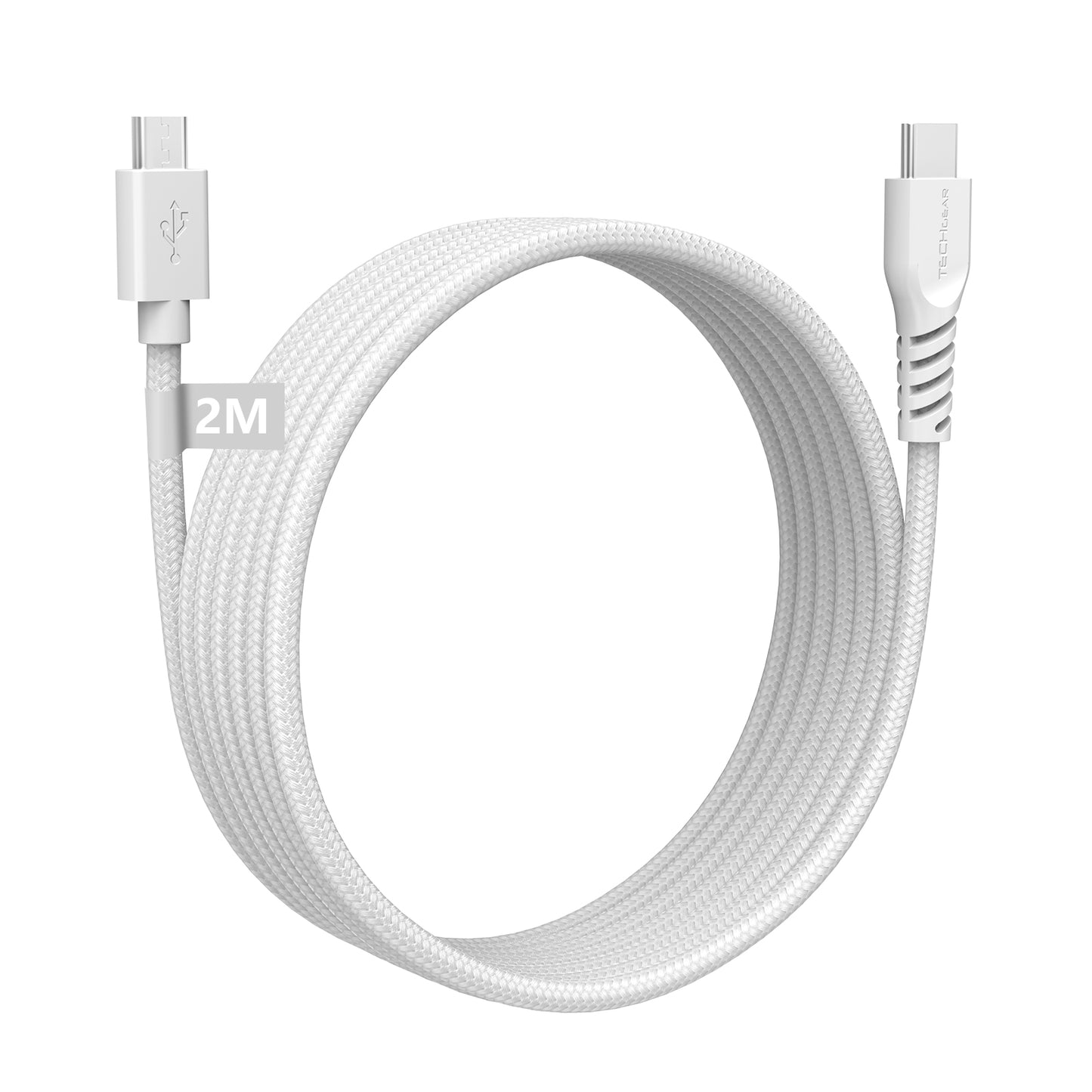TECHGEAR USB C to Micro USB Cable 2M - 3A Fast Charging Braided Lead USB-C to Micro USB Charger Cable for Android Phones, PS4 Controller, Cameras, Tablets (White)