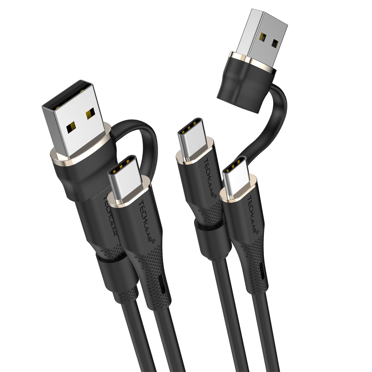 TECHGEAR 2-in-1 100 W USB-A/C to USB-C Soft Silicone Fast Charging Cable – Tangle-Free, PD 3.0/QC 4.0, E-Marker – Black | Red | White – 30 cm | 1 m | 2 m | 3 m | 2 Pack | 3 Pack
