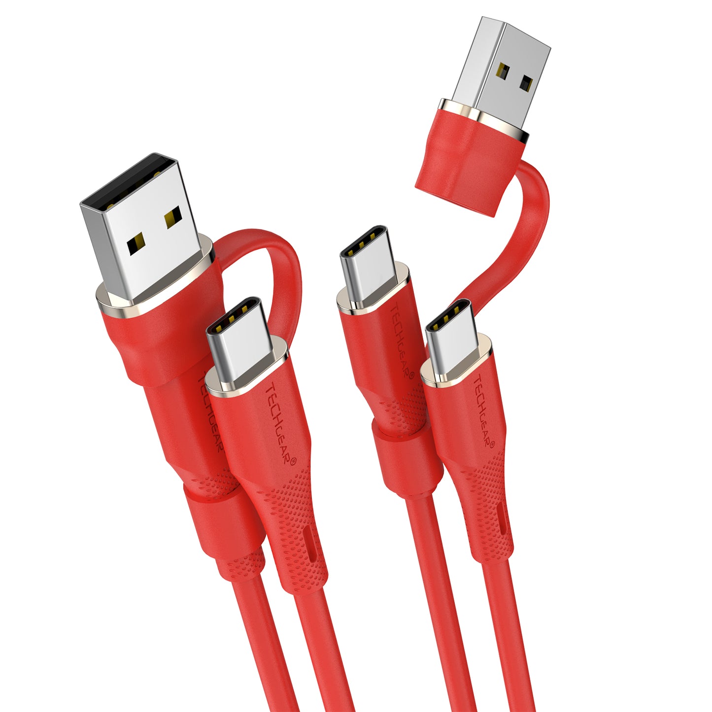TECHGEAR 2-in-1 100 W USB-A/C to USB-C Soft Silicone Fast Charging Cable – Tangle-Free, PD 3.0/QC 4.0, E-Marker – Black | Red | White – 30 cm | 1 m | 2 m | 3 m | 2 Pack | 3 Pack