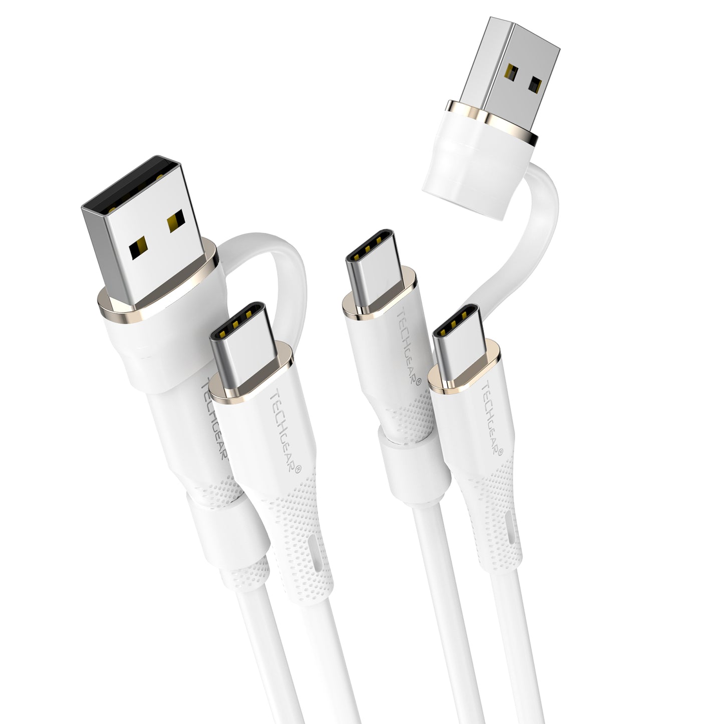 TECHGEAR 2-in-1 100 W USB-A/C to USB-C Soft Silicone Fast Charging Cable – Tangle-Free, PD 3.0/QC 4.0, E-Marker – Black | Red | White – 30 cm | 1 m | 2 m | 3 m | 2 Pack | 3 Pack