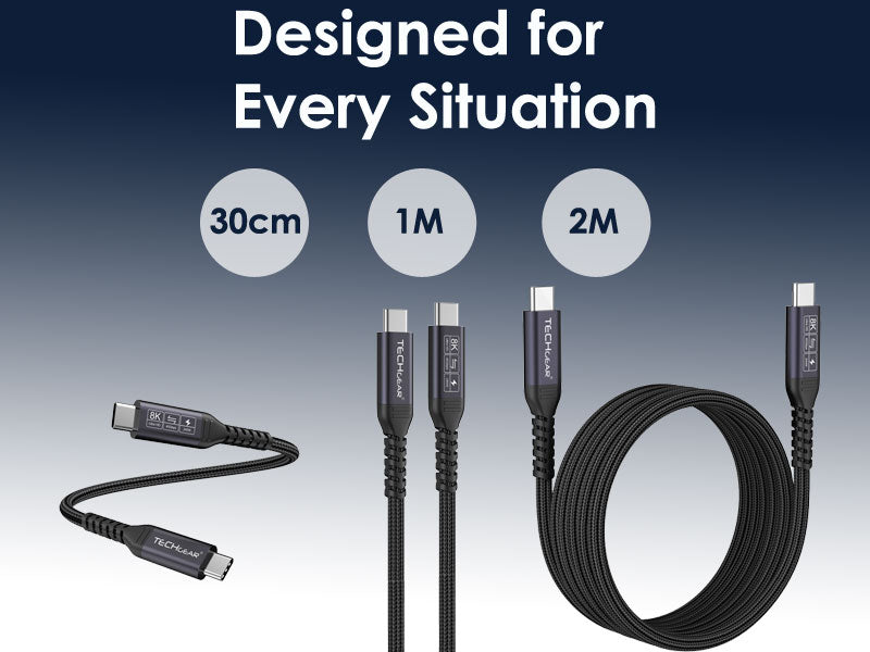 TECHGEAR USB4 Gen 3 (Thunderbolt 4/3) Cable 240W PD3.1 40 Gbps Data 8K Video – E-Marker, Nylon Braided – 0.3 m | 1 m | 2 m