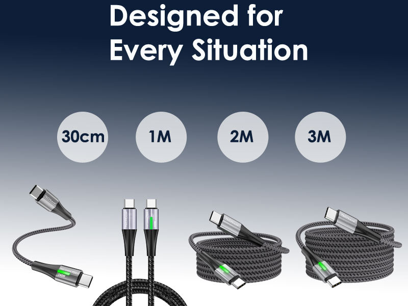 TECHGEAR 240 W USB-C to USB-C Super Fast Charging Cable with LED Light – PD 3.1 / 48 V 5 A, E-Marker, Nylon Braided – 0.3 m | 1 m | 2 m | 3 m | 2 Pack | 3 Pack