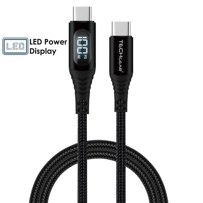TECHGEAR 100W USB-C to USB-C Fast Charging Cable with LED Power Display – PD3.0 / QC4.0, Nylon Braided, E-Marker Chip, 30cm | 1m | 2m | 3m