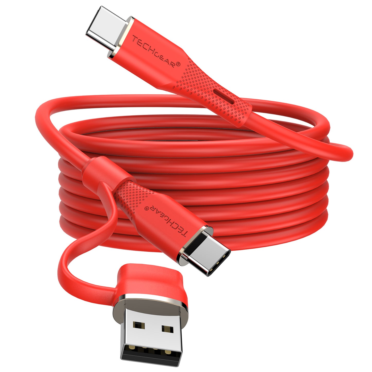 TECHGEAR 2-in-1 100 W USB-A/C to USB-C Soft Silicone Fast Charging Cable – Tangle-Free, PD 3.0/QC 4.0, E-Marker – Black | Red | White – 30 cm | 1 m | 2 m | 3 m | 2 Pack | 3 Pack