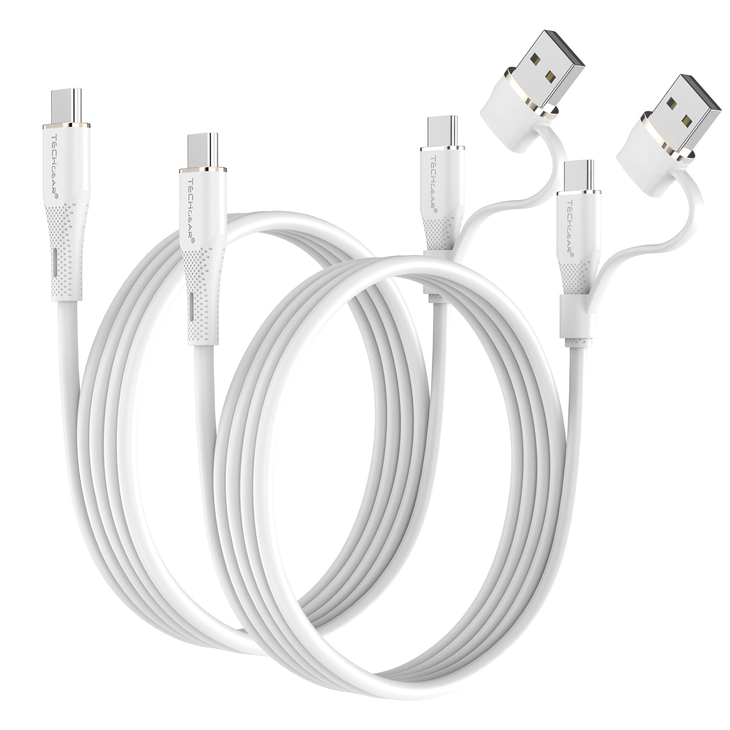 TECHGEAR 2-in-1 100 W USB-A/C to USB-C Soft Silicone Fast Charging Cable – Tangle-Free, PD 3.0/QC 4.0, E-Marker – Black | Red | White – 30 cm | 1 m | 2 m | 3 m | 2 Pack | 3 Pack