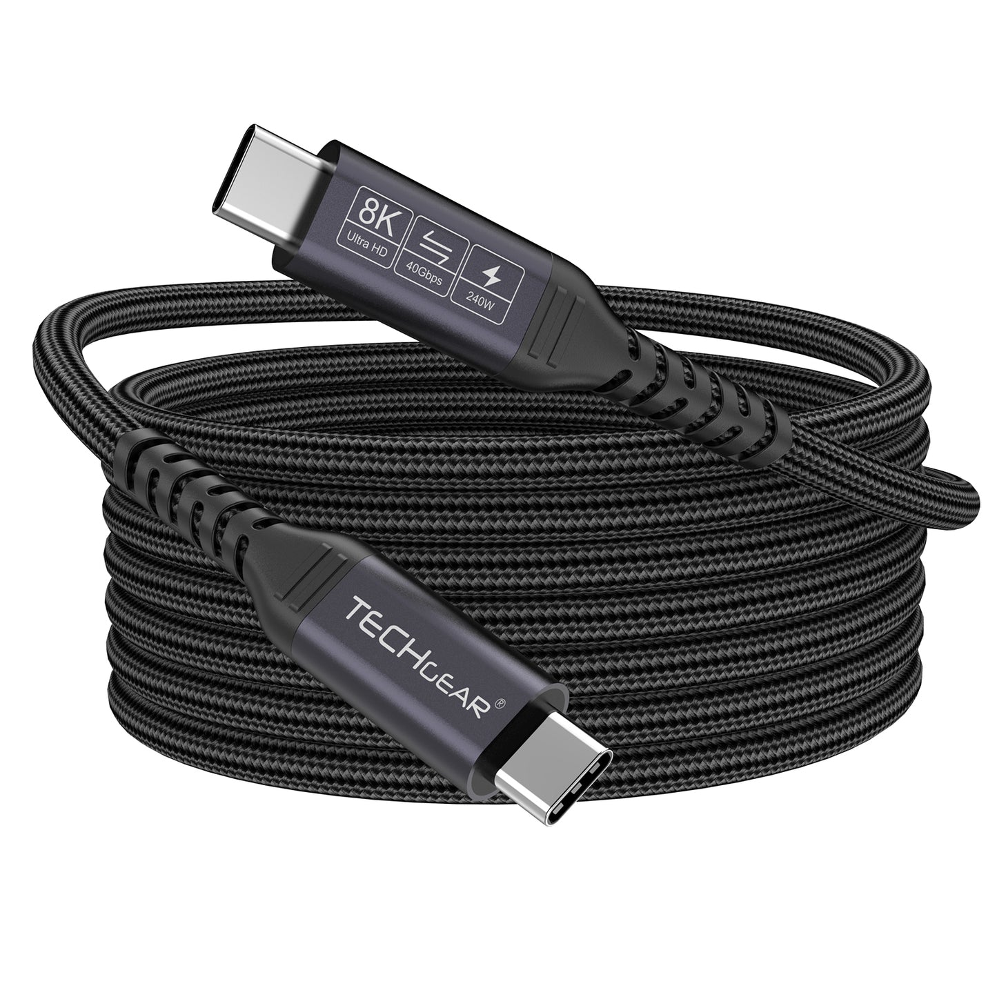 TECHGEAR USB4 Gen 3 (Thunderbolt 4/3) Cable 240W PD3.1 40 Gbps Data 8K Video – E-Marker, Nylon Braided – 0.3 m | 1 m | 2 m
