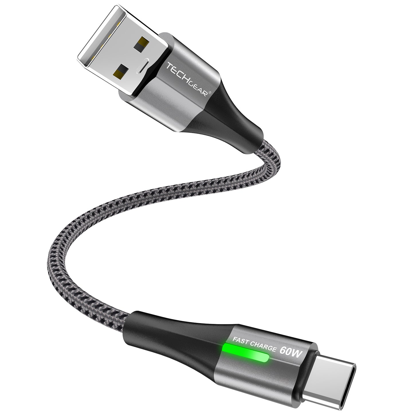 TECHGEAR 60 W USB-A to USB-C Fast Charging Cable with LED Light – 3A QC 3.0, Nylon Braided, 0.3 m | 1 m | 2 m | 3 m | 2 Pack | 3 Pack