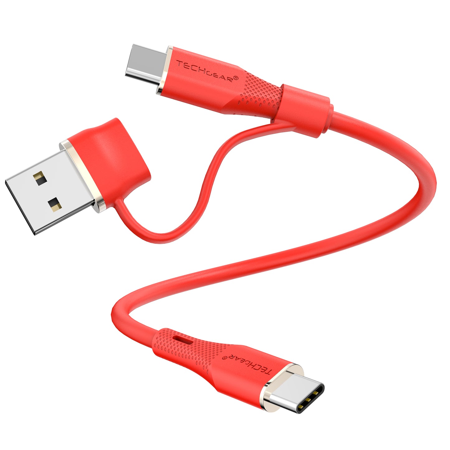 TECHGEAR 2-in-1 100 W USB-A/C to USB-C Soft Silicone Fast Charging Cable – Tangle-Free, PD 3.0/QC 4.0, E-Marker – Black | Red | White – 30 cm | 1 m | 2 m | 3 m | 2 Pack | 3 Pack