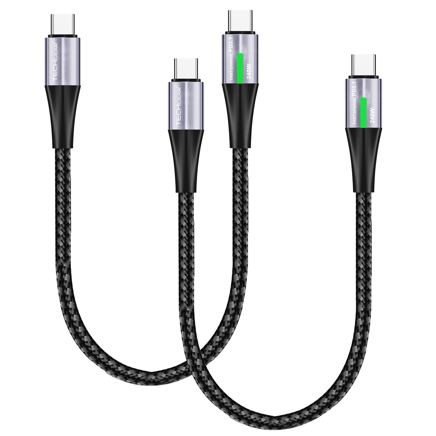 TECHGEAR 240 W USB-C to USB-C Super Fast Charging Cable with LED Light – PD 3.1 / 48 V 5 A, E-Marker, Nylon Braided – 0.3 m | 1 m | 2 m | 3 m | 2 Pack | 3 Pack