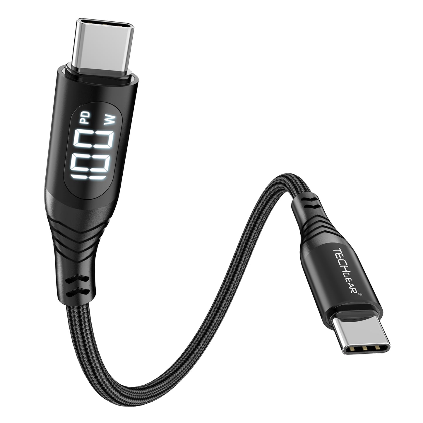 TECHGEAR 100W USB-C to USB-C Fast Charging Cable with LED Power Display – PD3.0 / QC4.0, Nylon Braided, E-Marker Chip, 30cm | 1m | 2m | 3m