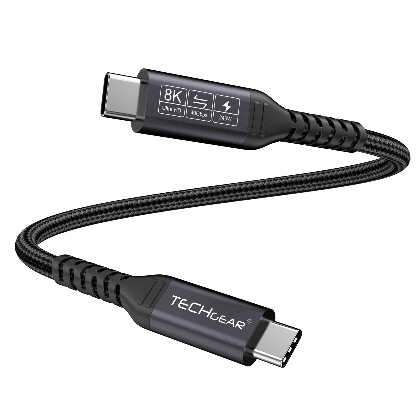 TECHGEAR USB4 Gen 3 (Thunderbolt 4/3) Cable 240W PD3.1 40 Gbps Data 8K Video – E-Marker, Nylon Braided – 0.3 m | 1 m | 2 m