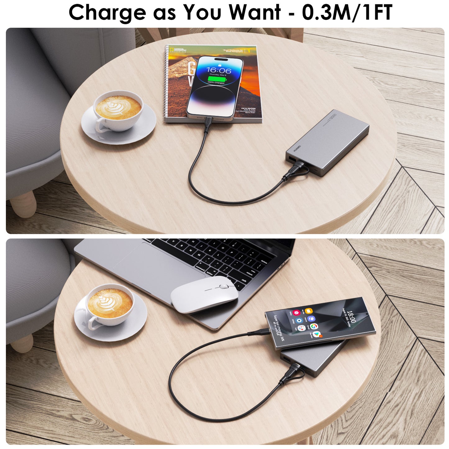 TECHGEAR 2-in-1 100 W USB-A/C to USB-C Soft Silicone Fast Charging Cable – Tangle-Free, PD 3.0/QC 4.0, E-Marker – Black | Red | White – 30 cm | 1 m | 2 m | 3 m | 2 Pack | 3 Pack