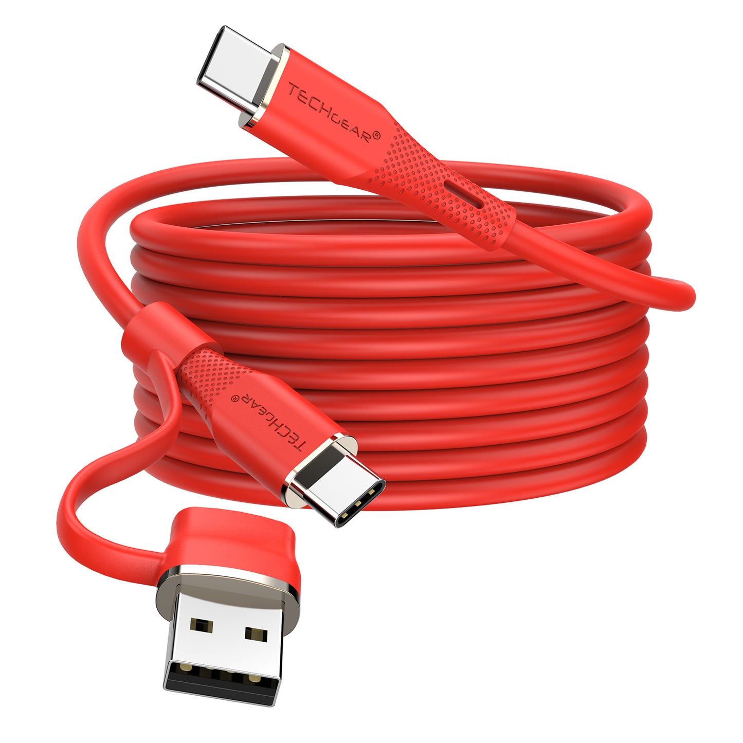 TECHGEAR 2-in-1 100 W USB-A/C to USB-C Soft Silicone Fast Charging Cable – Tangle-Free, PD 3.0/QC 4.0, E-Marker – Black | Red | White – 30 cm | 1 m | 2 m | 3 m | 2 Pack | 3 Pack