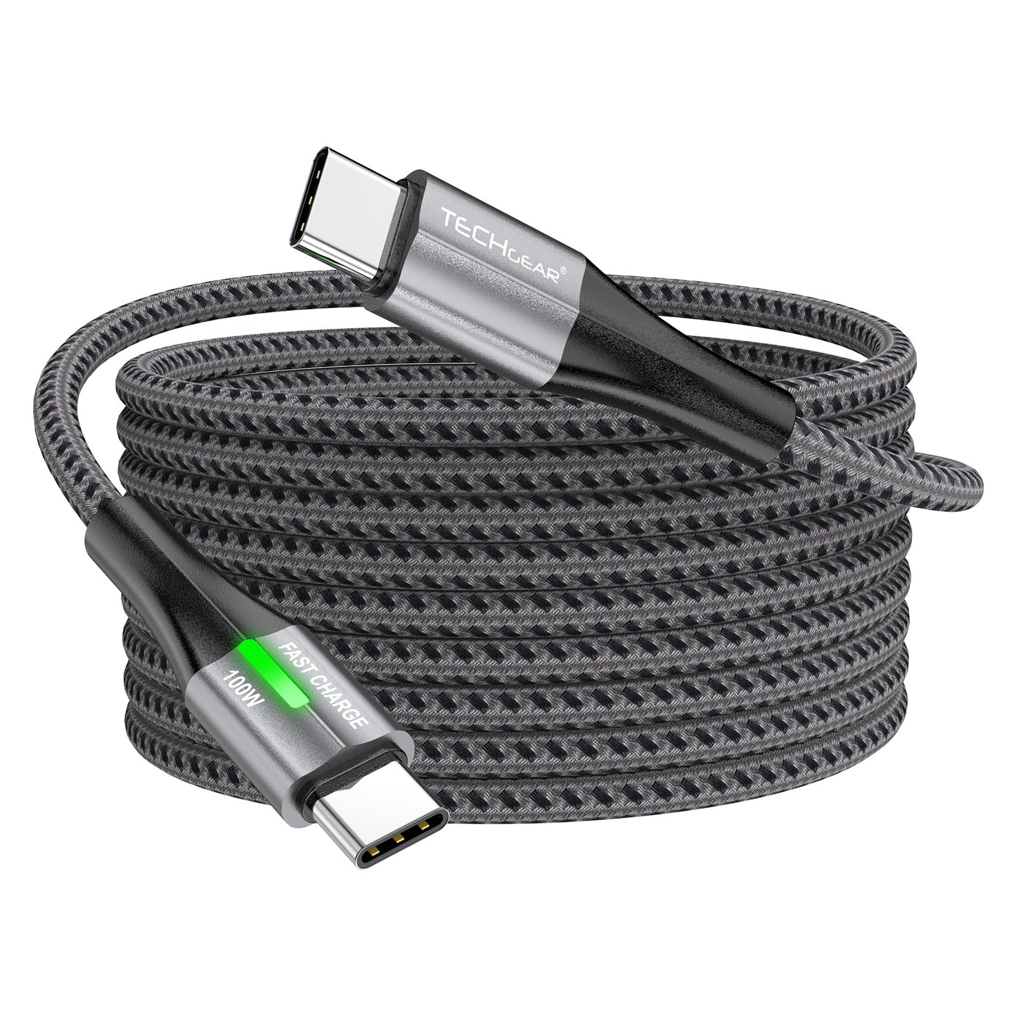 TECHGEAR 100 W USB-C to USB-C Fast Charging Cable with LED Power Display – PD 3.0 / QC 4.0 E-Marker, Nylon Braided – 0.3 m | 1 m | 2 m | 3 m | 2 Pack | 3 Pack