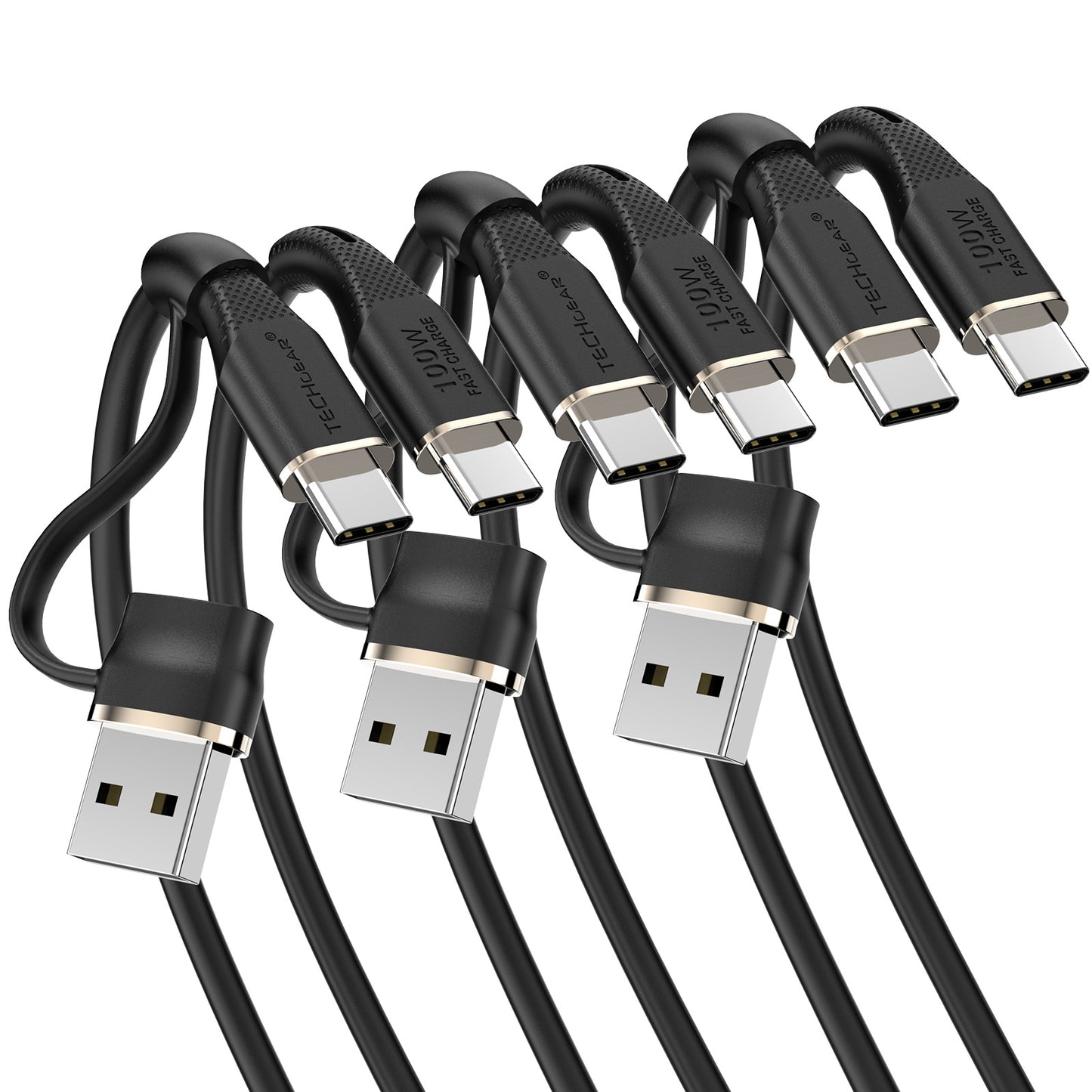 TECHGEAR 2-in-1 100 W USB-A/C to USB-C Soft Silicone Fast Charging Cable – Tangle-Free, PD 3.0/QC 4.0, E-Marker – Black | Red | White – 30 cm | 1 m | 2 m | 3 m | 2 Pack | 3 Pack