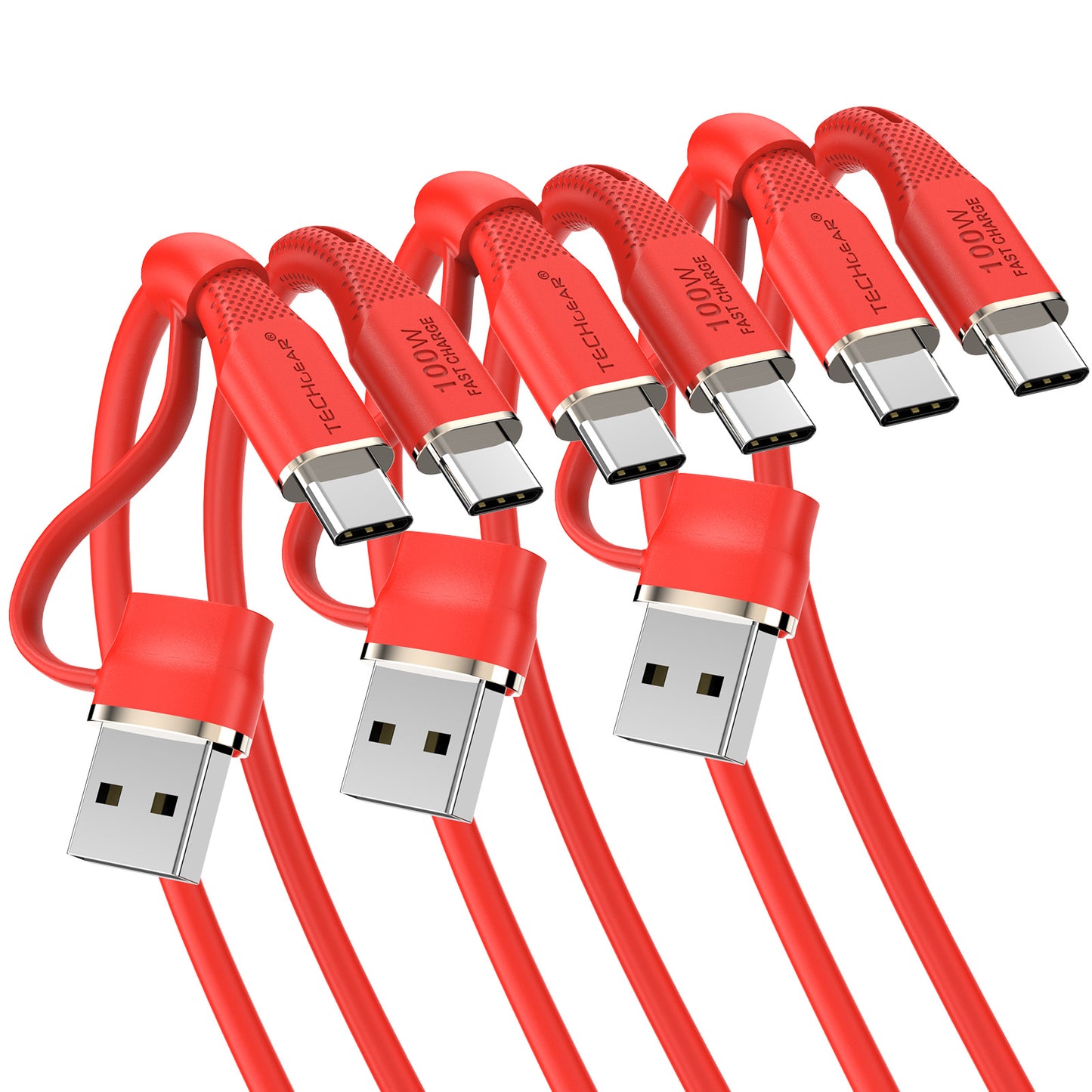 TECHGEAR 2-in-1 100 W USB-A/C to USB-C Soft Silicone Fast Charging Cable – Tangle-Free, PD 3.0/QC 4.0, E-Marker – Black | Red | White – 30 cm | 1 m | 2 m | 3 m | 2 Pack | 3 Pack