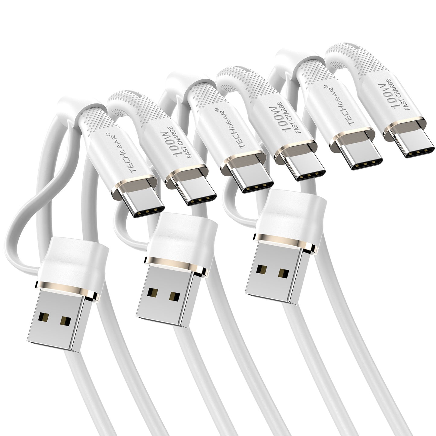 TECHGEAR 2-in-1 100 W USB-A/C to USB-C Soft Silicone Fast Charging Cable – Tangle-Free, PD 3.0/QC 4.0, E-Marker – Black | Red | White – 30 cm | 1 m | 2 m | 3 m | 2 Pack | 3 Pack