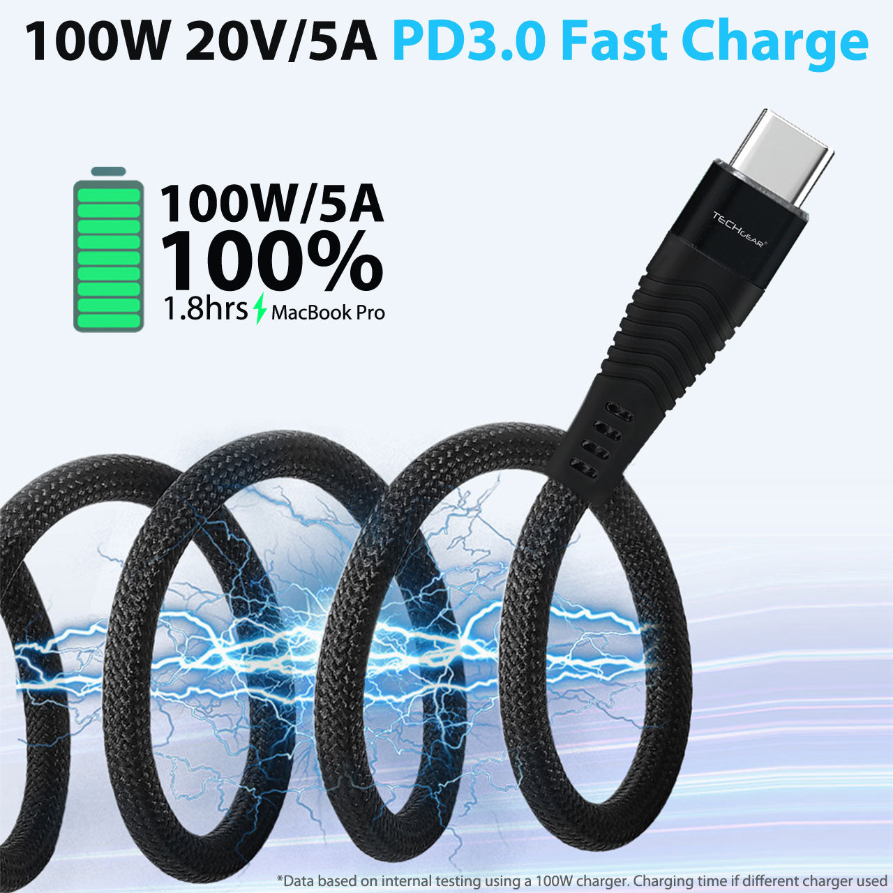 TECHGEAR Magnetic 2-in-1 100 W USB-A/C to USB-C Fast Charging Coiling Cable – 5 A PD 3.0 / QC 4.0, Nylon Braided – Black | White – 0.3 m | 1 m | 2 m