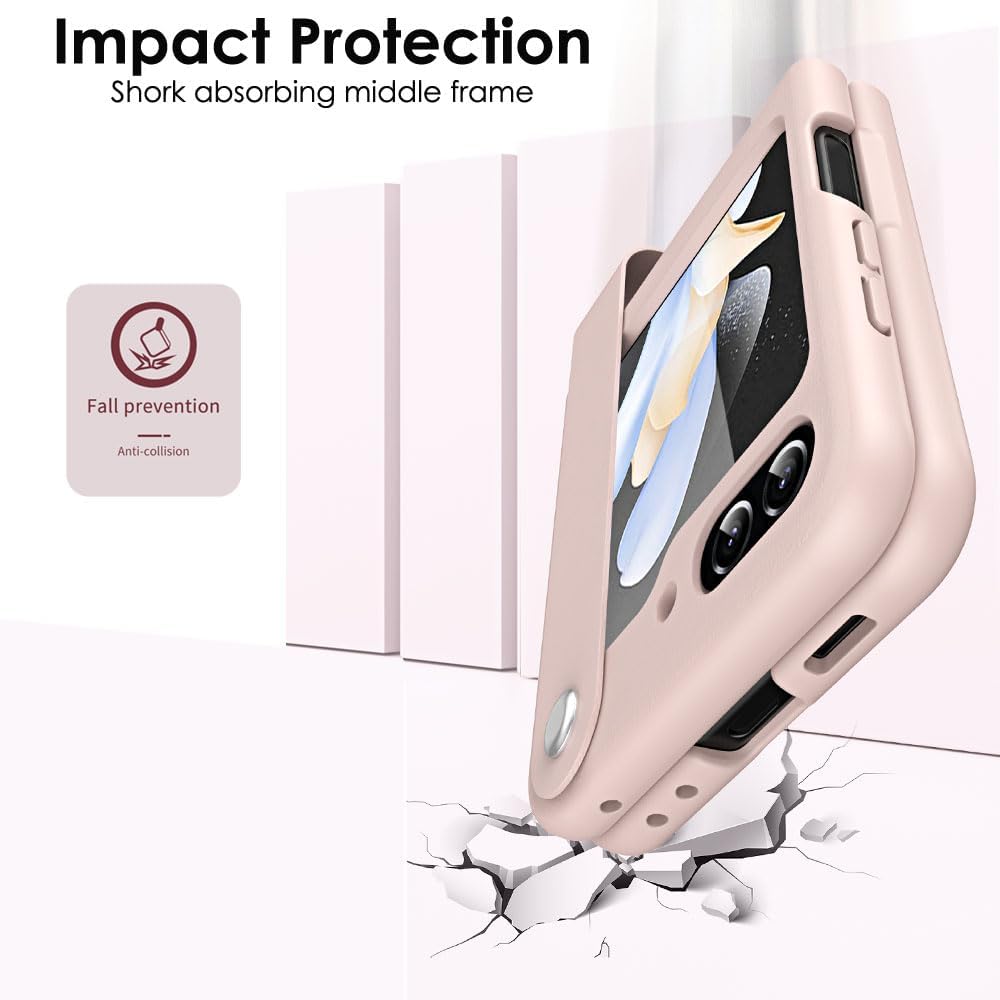 Samsung Galaxy Z Flip 5 Case, Z Flip 5 Leather Case with Leather Finger Holder, Hard PC Shockproof Case