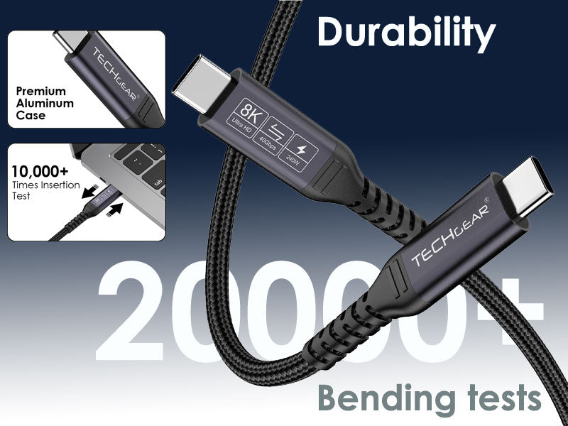 TECHGEAR USB4 Gen 3 (Thunderbolt 4/3) Cable 240W PD3.1 40 Gbps Data 8K Video – E-Marker, Nylon Braided – 0.3 m | 1 m | 2 m