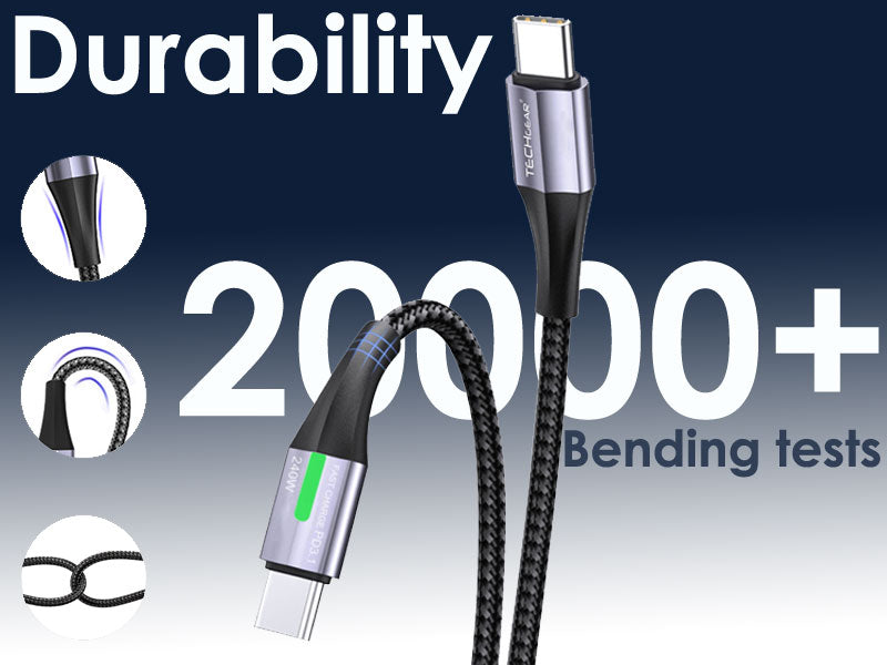 TECHGEAR 240 W USB-C to USB-C Super Fast Charging Cable with LED Light – PD 3.1 / 48 V 5 A, E-Marker, Nylon Braided – 0.3 m | 1 m | 2 m | 3 m | 2 Pack | 3 Pack
