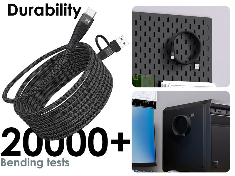TECHGEAR Magnetic 2-in-1 100 W USB-A/C to USB-C Fast Charging Coiling Cable – 5 A PD 3.0 / QC 4.0, Nylon Braided – Black | White – 0.3 m | 1 m | 2 m