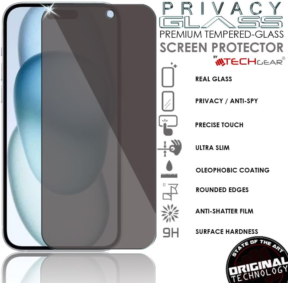 iPhone 15 Anti Spy, Privacy Tempered Glass Screen Protectors