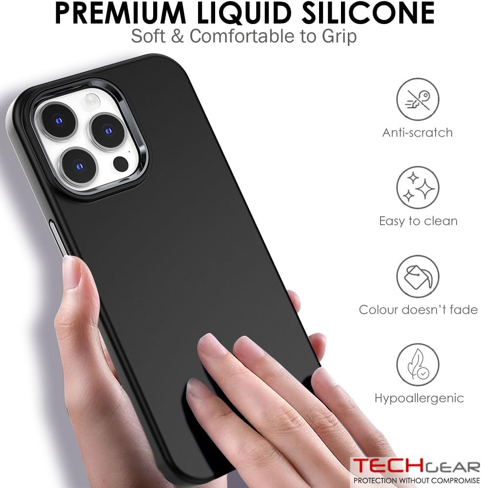 TECHGEAR iPhone 15 Pro Magnetic Silicone Case, Premium Liquid Silicone Anti-Scratch Compatible with MagSafe Soft Gel Rubber, Microfibre Lining Shockproof Phone Case For iPhone 15 Pro 6.1" - Black