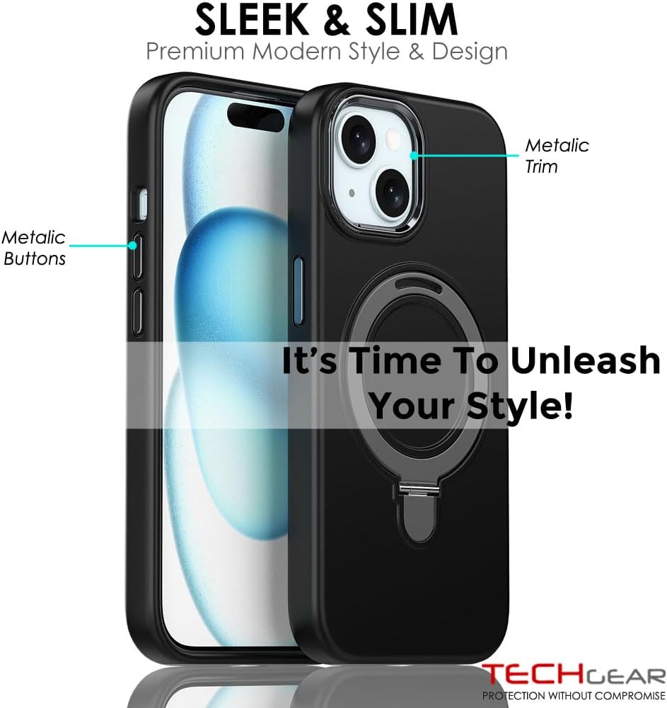 Premium Liquid Silicone Shockproof Anti-Scratch Magnetic Kickstand Case, Soft Microfibre Lining, Compatible with MagSafe Case for iPhone 15 6.1"