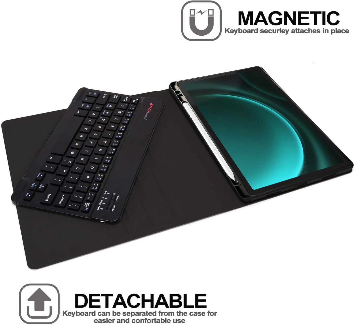TECHGEAR Strike Folio Keyboard Case for Samsung Galaxy Tab S10 Plus (S10+) / S9 Plus (s9+) 12.4" (SM-X820, X826, X810, X816) – UK QWERTY, Detachable Bluetooth Keyboard, Slim Protective Stand Cover, S Pen Compatible