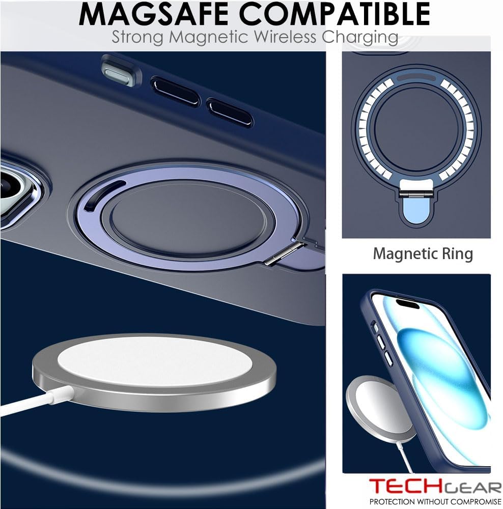 Premium Liquid Silicone Shockproof Anti-Scratch Magnetic Kickstand Case, Soft Microfibre Lining, Compatible with MagSafe Case for iPhone 15 6.1"
