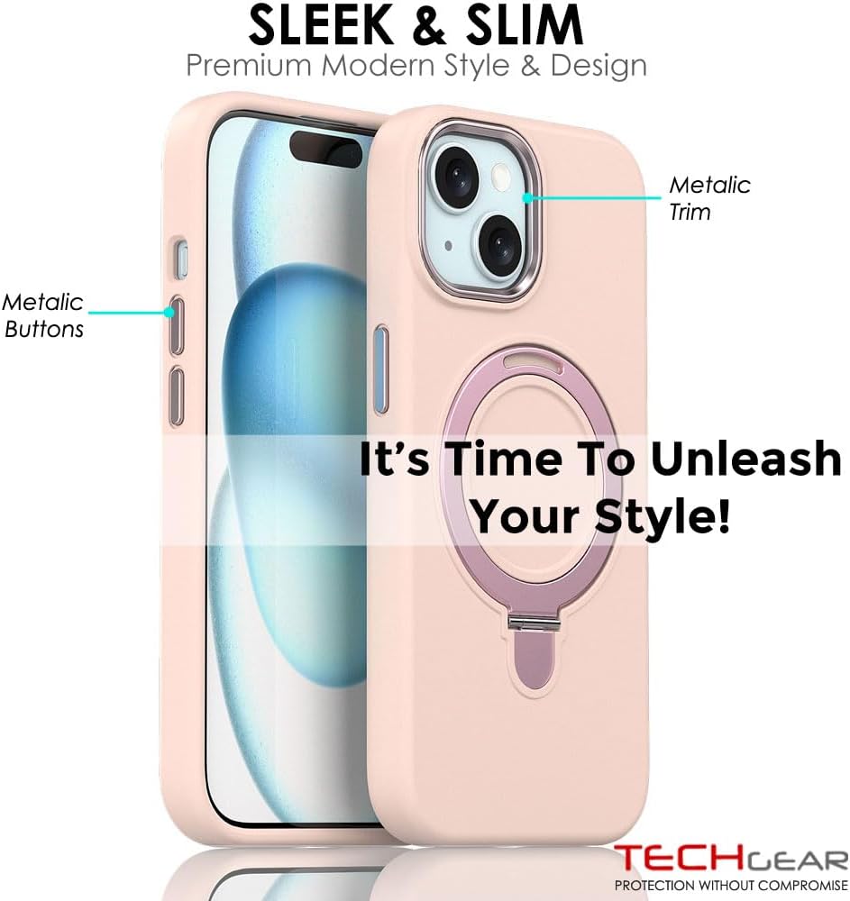 Premium Liquid Silicone Shockproof Anti-Scratch Magnetic Kickstand Case, Soft Microfibre Lining, Compatible with MagSafe Case for iPhone 15 6.1"
