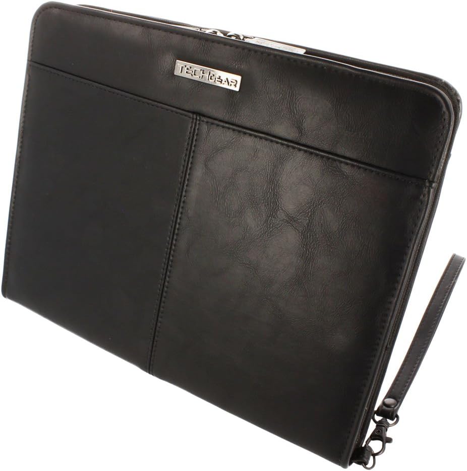 Executive Leather Folio Organiser with Anti-Shock Bubble Interior and Stash Pockets, Pouches and Card Slots