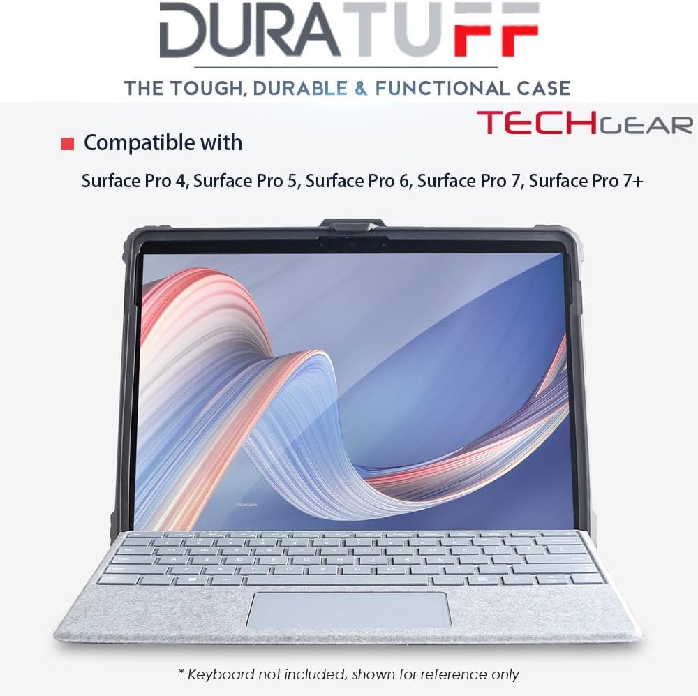 TECHGEAR DuraTUFF Case for Microsoft Surface Pro 4/5/6/7/7+ – Heavy Duty Rugged Case with Stand, Hand Strap & Shoulder Strap