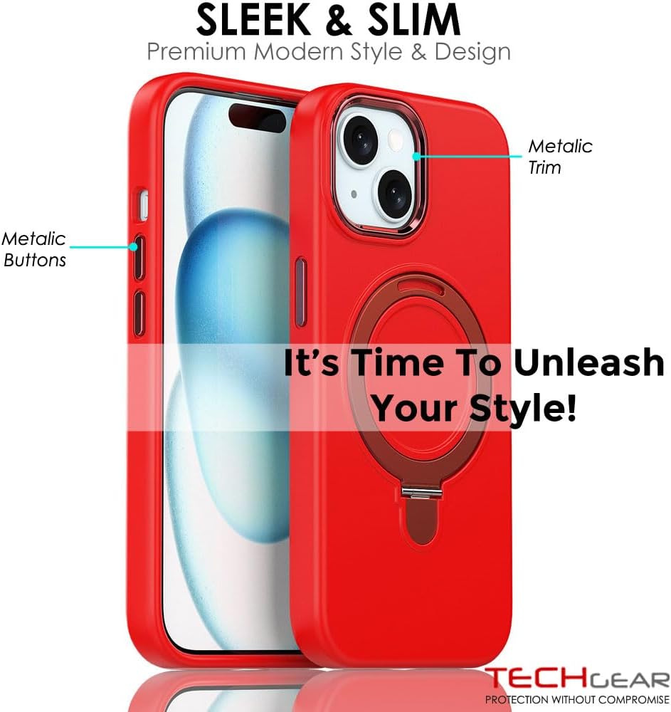 Premium Liquid Silicone Shockproof Anti-Scratch Magnetic Kickstand Case, Soft Microfibre Lining, Compatible with MagSafe Case for iPhone 15 6.1"