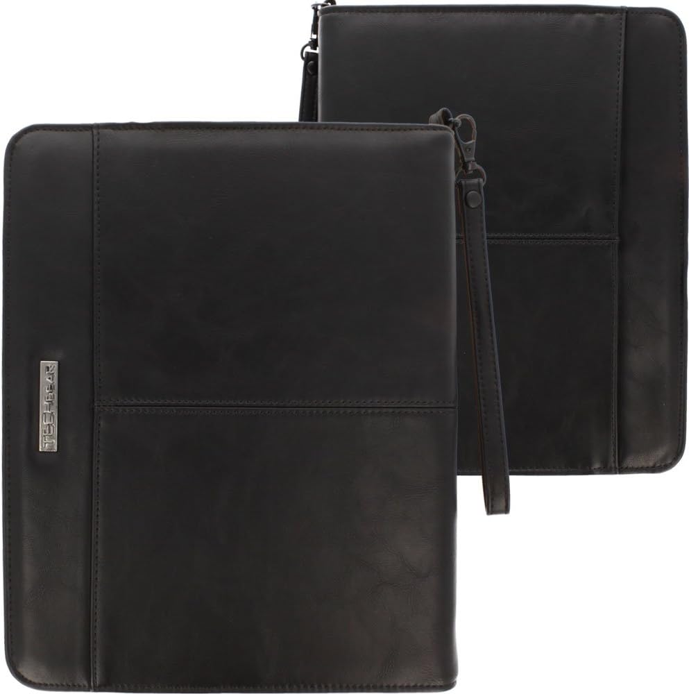 Executive Leather Folio Organiser with Anti-Shock Bubble Interior and Stash Pockets, Pouches and Card Slots