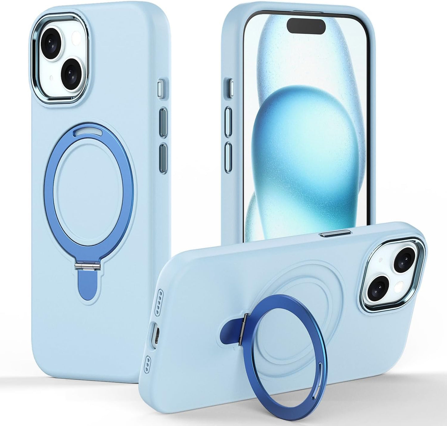 Premium Liquid Silicone Shockproof Anti-Scratch Magnetic Kickstand Case, Soft Microfibre Lining, Compatible with MagSafe Case for iPhone 15 6.1"