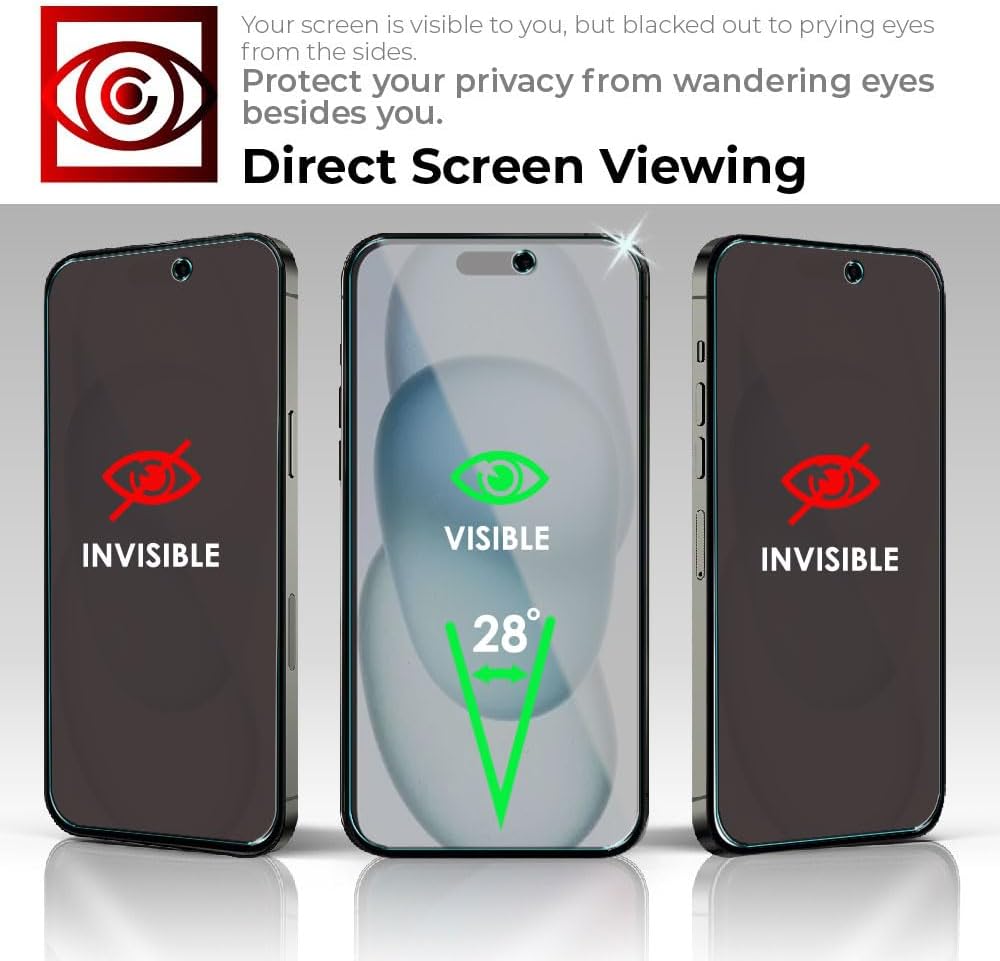 iPhone 15 Anti Spy, Privacy Tempered Glass Screen Protectors