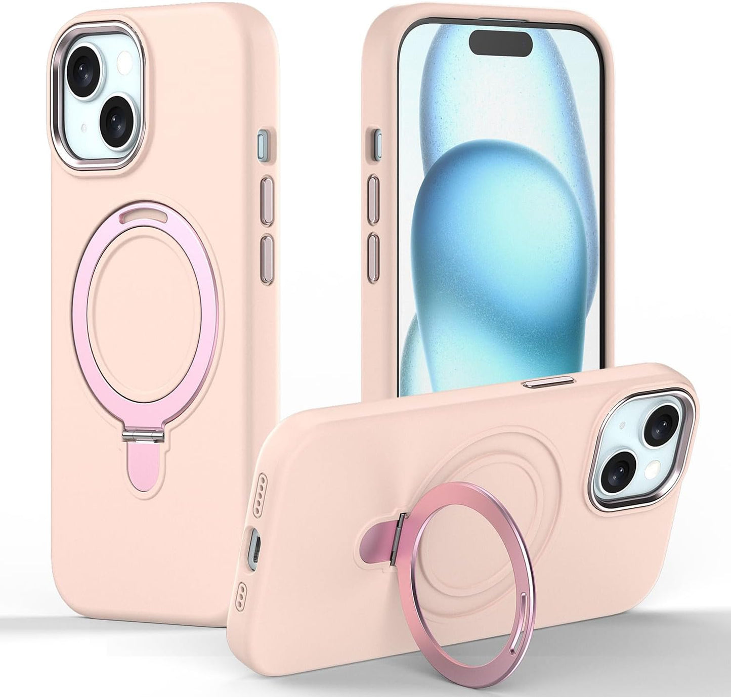 Premium Liquid Silicone Shockproof Anti-Scratch Magnetic Kickstand Case, Soft Microfibre Lining, Compatible with MagSafe Case for iPhone 15 6.1"