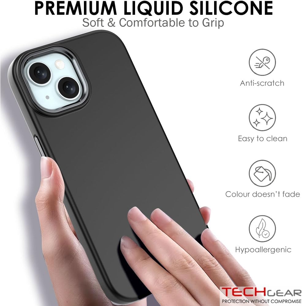 TECHGEAR iPhone 15 Magnetic Silicone Case, Premium Liquid Silicone Anti-Scratch Compatible with MagSafe Soft Gel Rubber, Microfibre Lining Shockproof Phone Case For iPhone 15 6.1" - Black