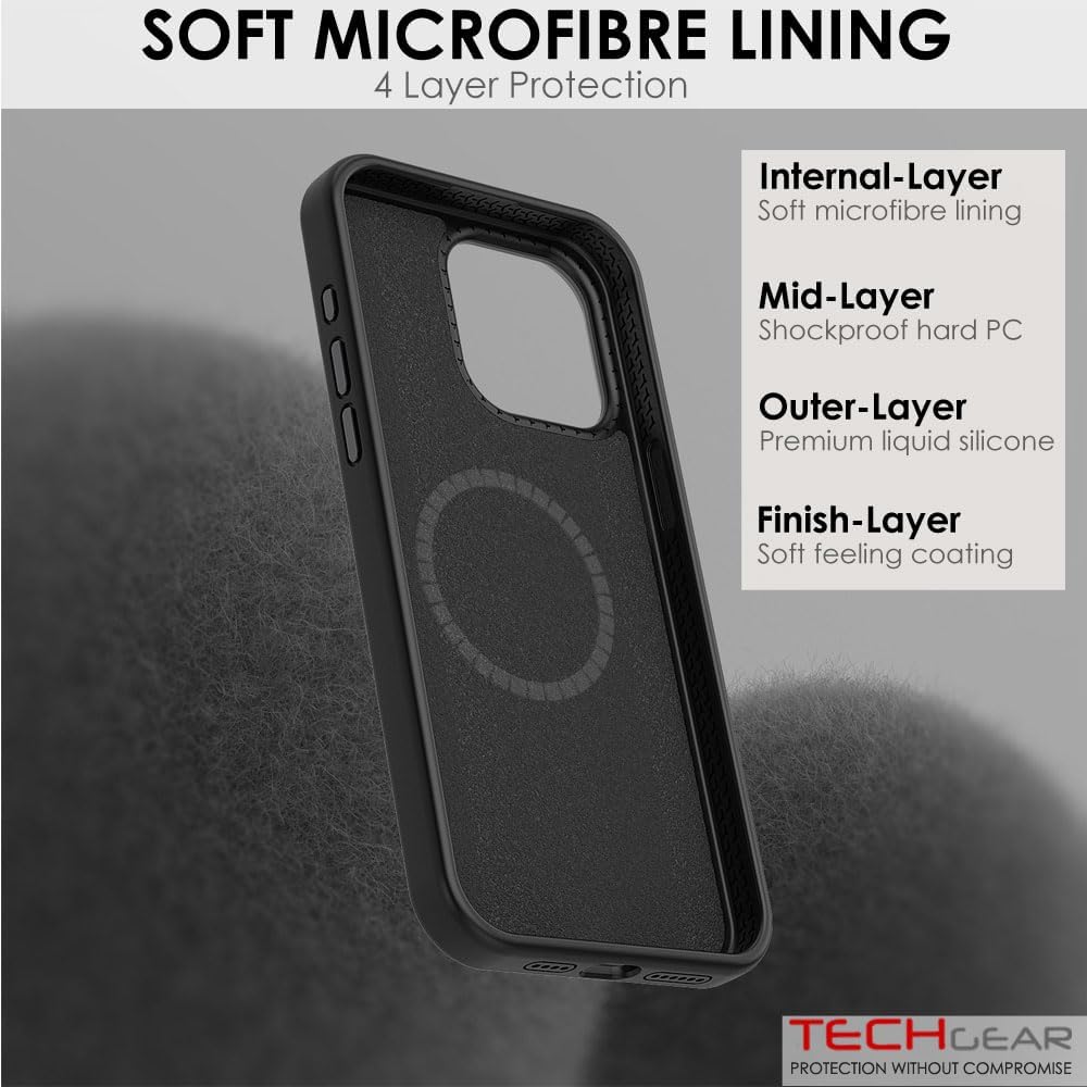 TECHGEAR iPhone 15 Pro Magnetic Silicone Case, Premium Liquid Silicone Anti-Scratch Compatible with MagSafe Soft Gel Rubber, Microfibre Lining Shockproof Phone Case For iPhone 15 Pro 6.1" - Black