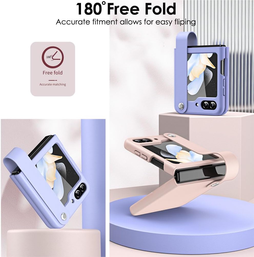 Samsung Galaxy Z Flip 5 Case, Z Flip 5 Leather Case with Leather Finger Holder, Hard PC Shockproof Case