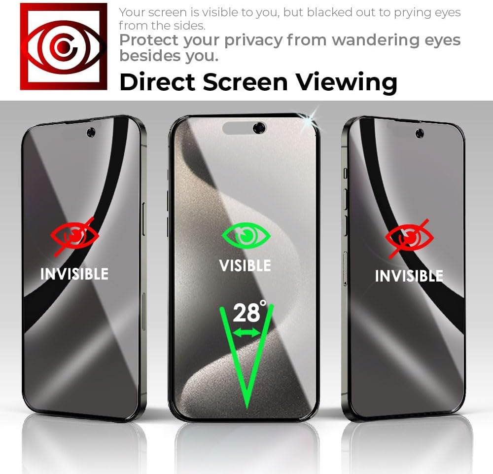 iPhone 15 Plus Anti Spy, Privacy Full Coverage 3D Tempered Glass Screen Protectors