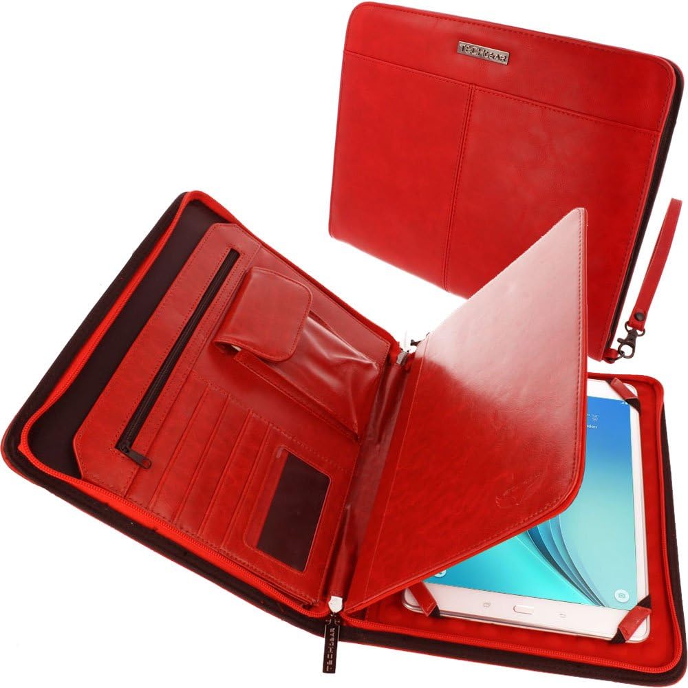 Executive Leather Folio Organiser with Anti-Shock Bubble Interior and Stash Pockets, Pouches and Card Slots