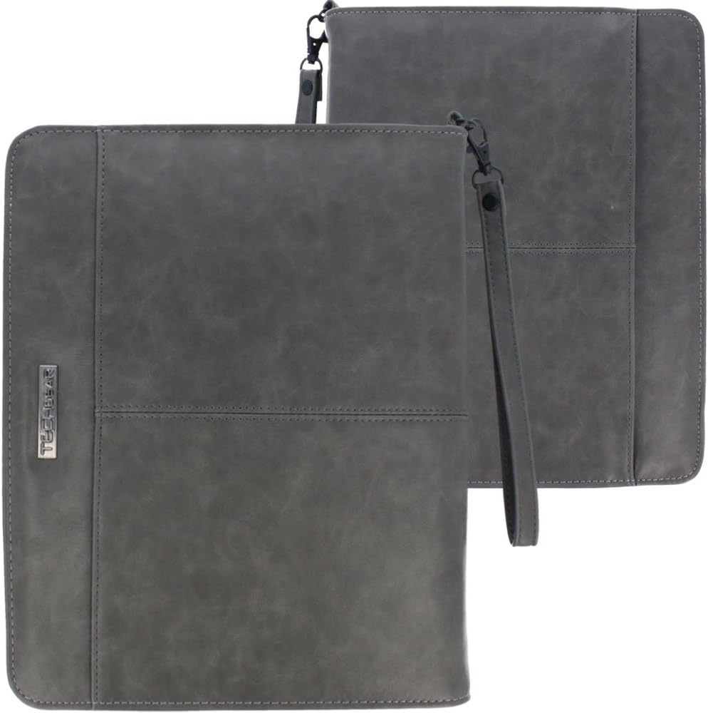 Executive Leather Folio Organiser with Anti-Shock Bubble Interior and Stash Pockets, Pouches and Card Slots