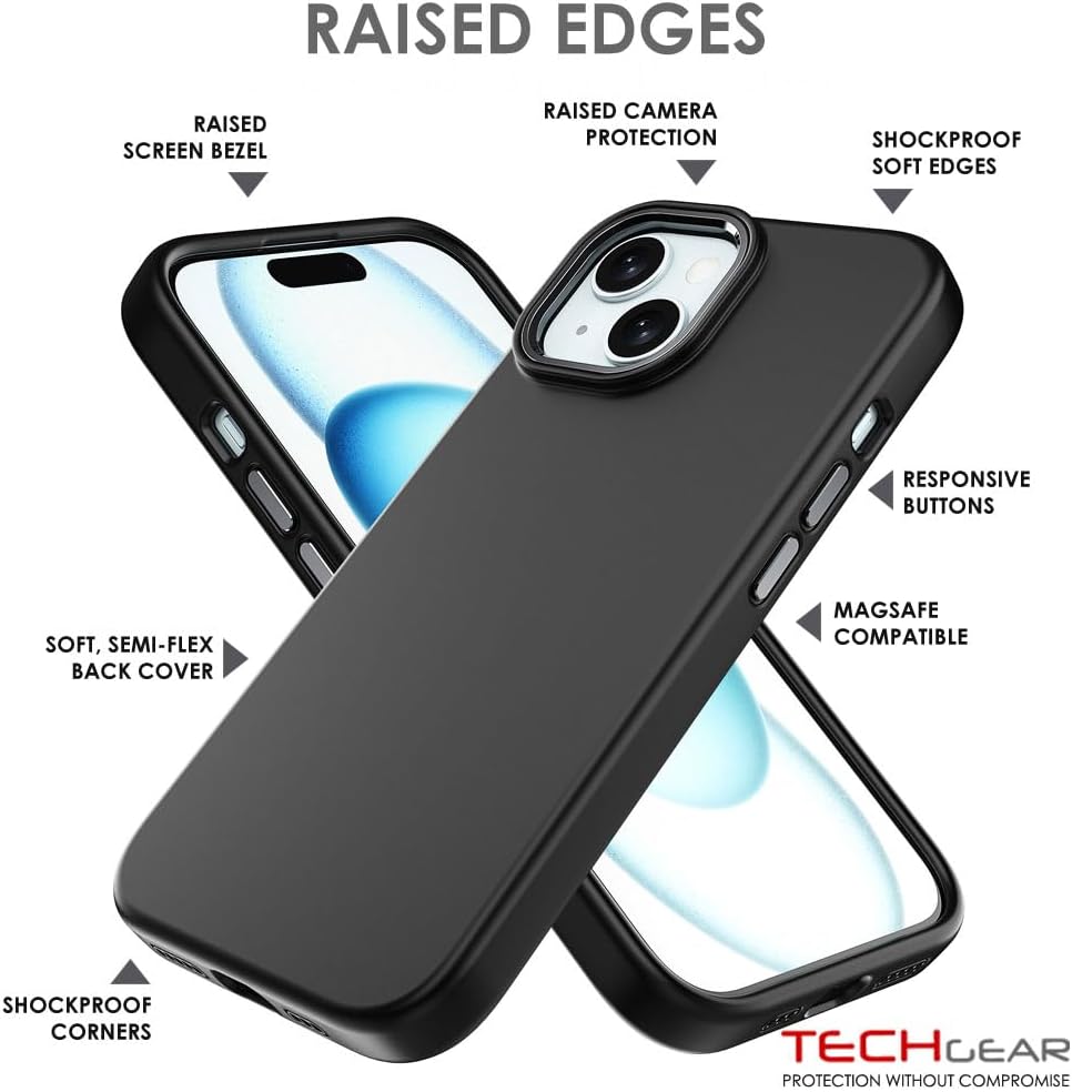 TECHGEAR iPhone 15 Magnetic Silicone Case, Premium Liquid Silicone Anti-Scratch Compatible with MagSafe Soft Gel Rubber, Microfibre Lining Shockproof Phone Case For iPhone 15 6.1" - Black