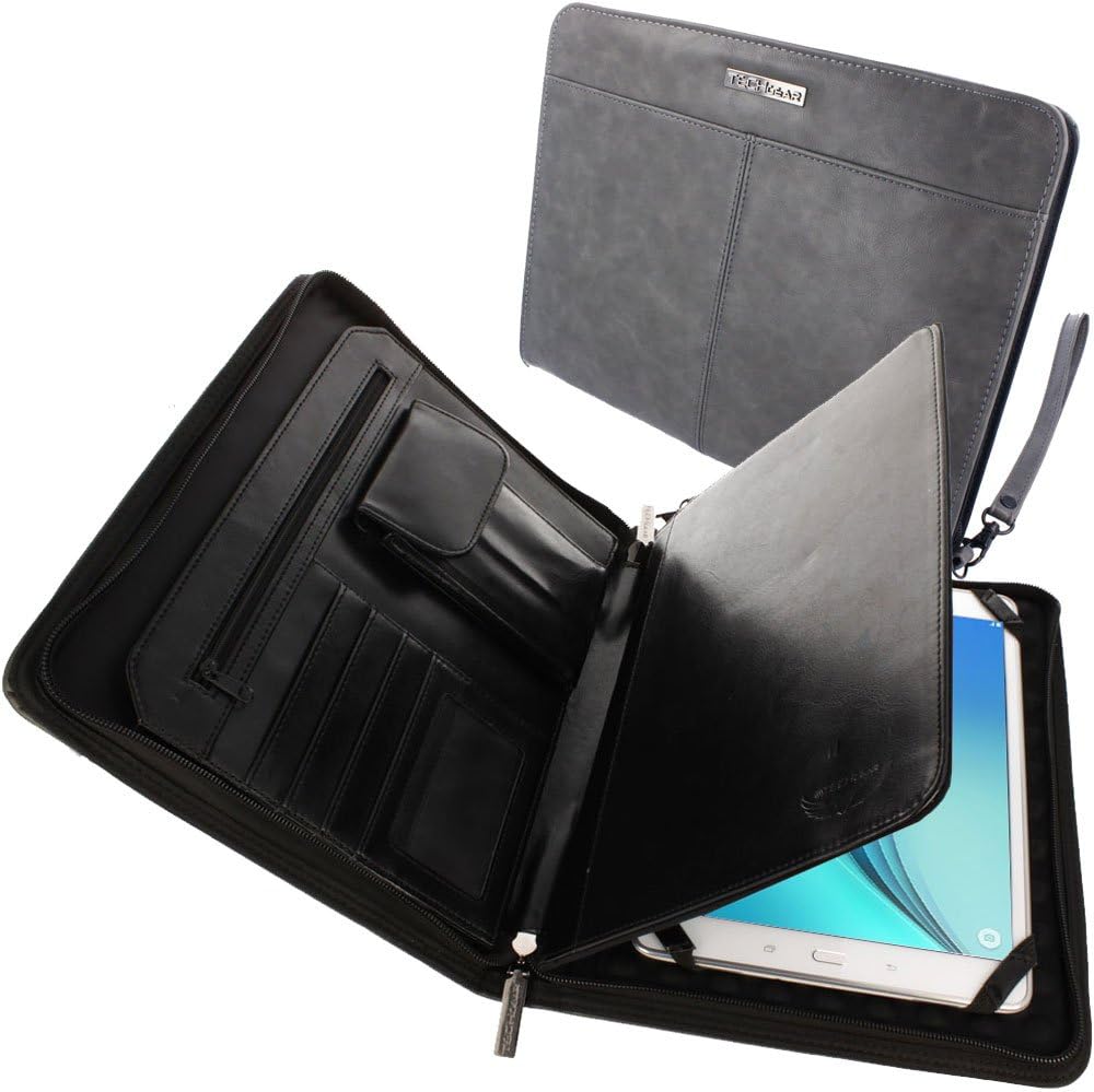 Executive Leather Folio Organiser with Anti-Shock Bubble Interior and Stash Pockets, Pouches and Card Slots