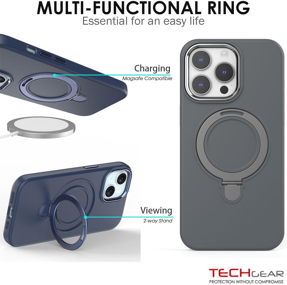 Premium Liquid Silicone Shockproof Anti-Scratch Magnetic Kickstand Case, Soft Microfibre Lining, Compatible with MagSafe Case for iPhone 15 Pro 6.1"