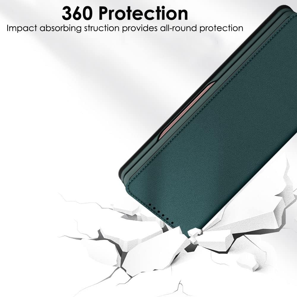 Galaxy Z Fold 5 Leather Wallet Case, Detachable Magnetic 2in1 Case with Screen Frame, Card Wallet & Stand - Black PU Leather for Samsung Z Fold 5