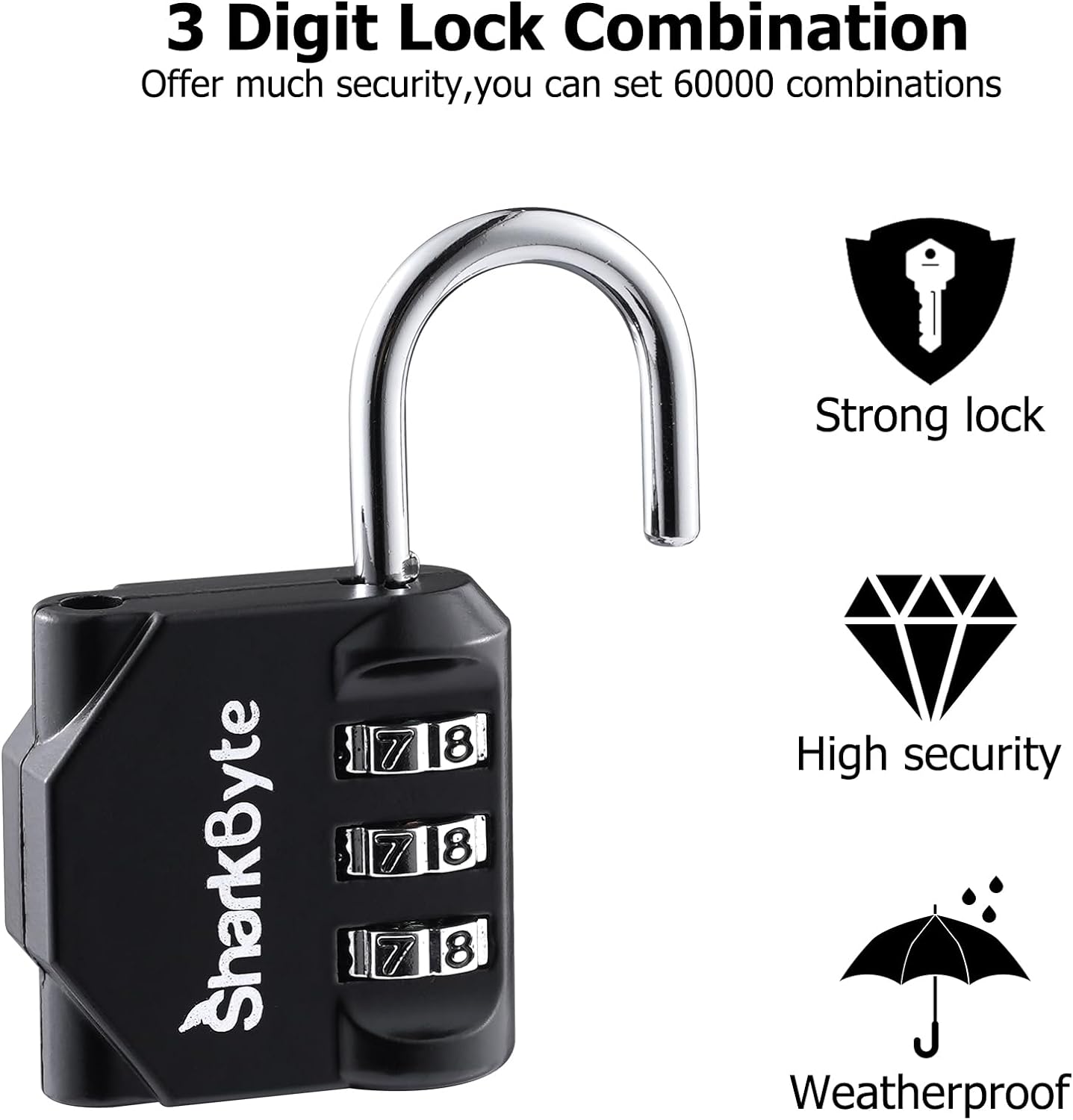 3-Dial Weatherproof Security Combination Padlock